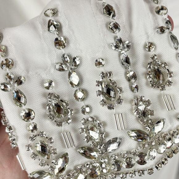 Mac Duggal Beaded Cuff Off-Shoulder Faux Wrap Gown White NWT Size 12 - Picture 9 of 12